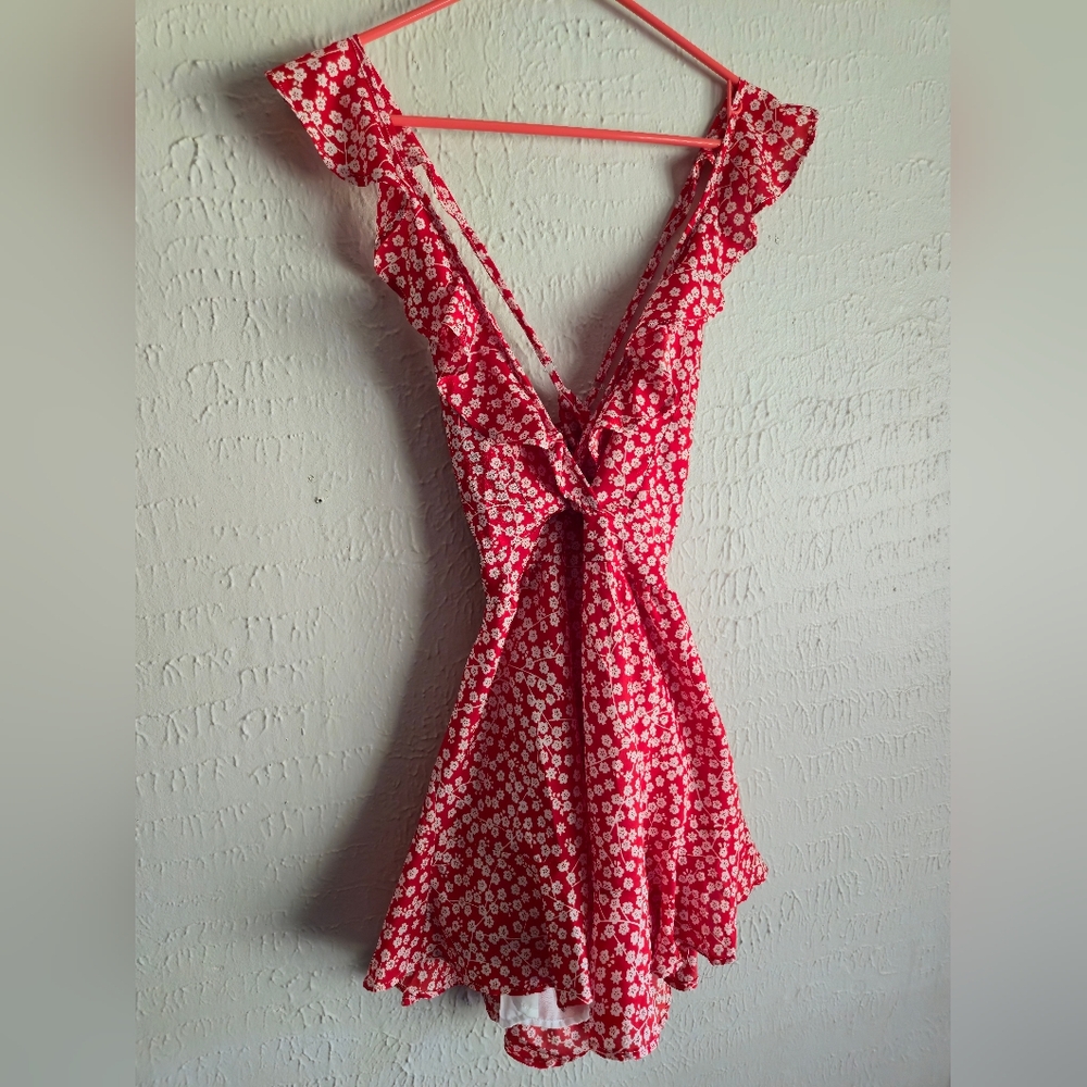 Shein Red and White Floral Jumpsuit
